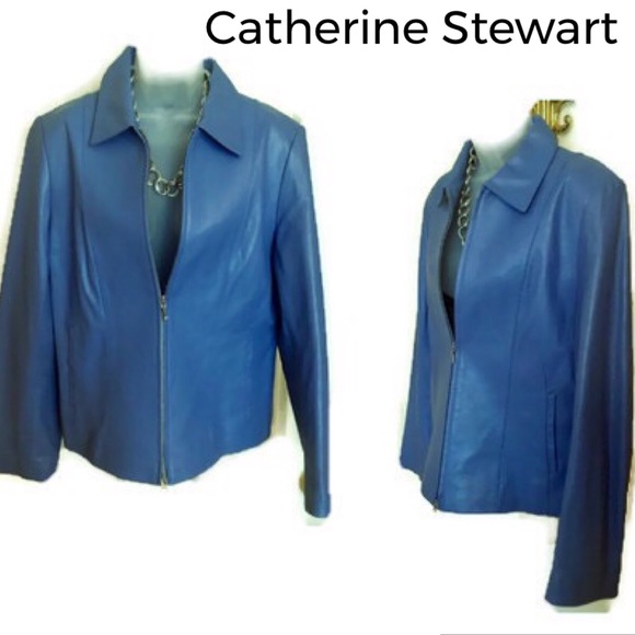 Catherine Stewart Jackets & Blazers - Leather Jacket CATHERINE STEWART Blue Genuine NWOT
